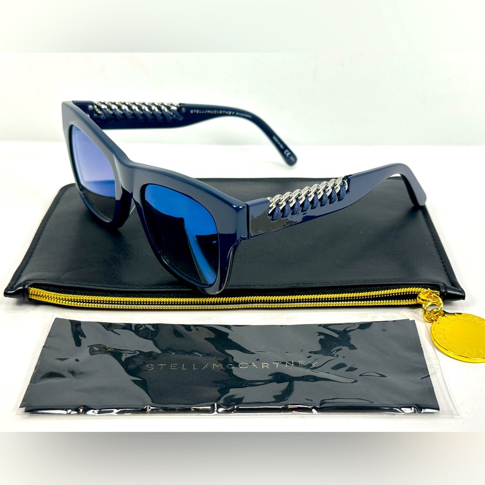 NEW - Authentic Stella McCartney Navy Blue Sunglasses W/Chain Detail at …